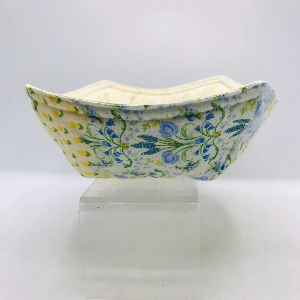 Reversible Microwave Cozie For Takeout Containers Cottage Patchwork Yellow Blue